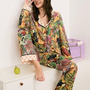 Multicolor Casual Women's Tropical Loungewear Animal Print Pajama Set